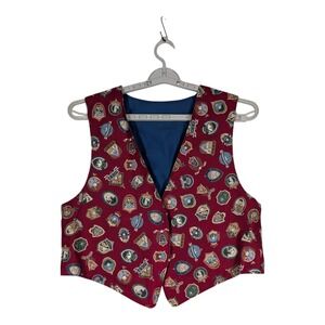 Med Golf Vest Novelty Print Golfing Badges Sleeveless Burgundy‎ Women's Handmade